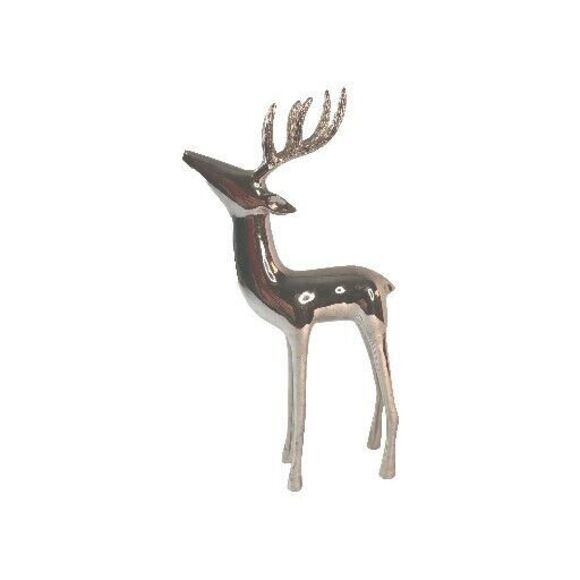 Vintage Silver Metal Deer Reindeer Figurine Standing Head Back Holiday 6" X 12" - Picture 4 of 14